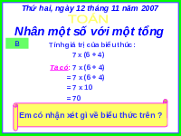 Giáo án điện tử Toán 4 Cánh diều: Nhân một số với một tổng