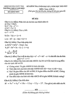 Đề cuối học kì 1 Toán 8 năm 2022 – 2023 trường THCS Tam Hiệp – Hà Nội