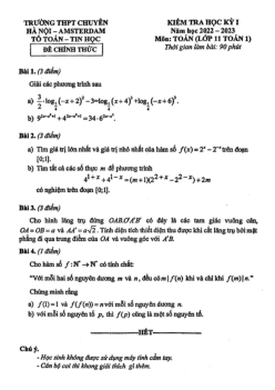 Đề học kỳ 1 Toán 11 (chuyên) năm 2022 – 2023 trường chuyên Hà Nội – Amsterdam