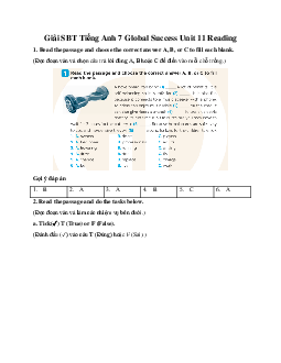Giải SBT Tiếng Anh 7 Global Success Unit 11 Reading