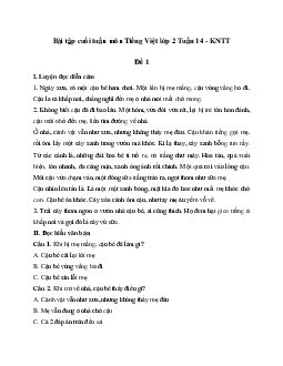 Phiếu bài tập cuối tuần lớp 2 môn Tiếng Việt Kết nối tri thức - Tuần 14