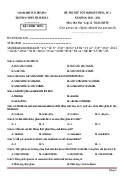 Đề thi thử TN THPT 2021 môn Hóa trường Thanh Hà lần 1 (có đáp án)