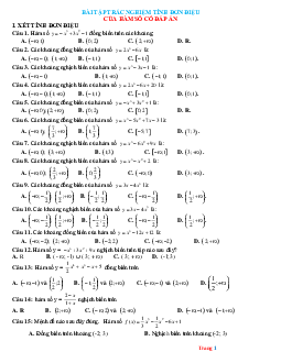 50 Câu Trắc Nghiệm Tính Đơn Điệu Của Hàm Số Có Đáp Án