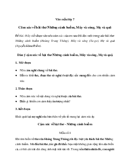 Nêu cảm xúc sau khi đọc một trong các bài thơ Những cánh buồm, Mây và sóng, Mẹ và quả | Văn mẫu lớp 7 Cánh diều