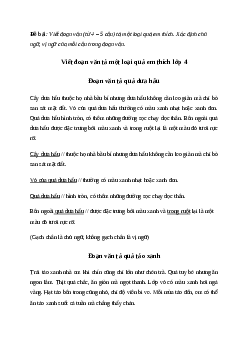 Viết đoạn văn tả một loại quả em thích. Xác định chủ ngữ, vị ngữ của mỗi câu trong đoạn văn Tiếng việt 4 Chân trời sáng tạo