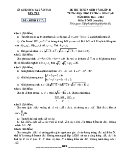 Đề tuyển sinh lớp 10 môn Toán (chuyên) năm 2021 – 2022 sở GD&ĐT Bến Tre