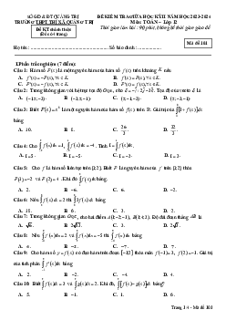 Đề giữa học kỳ 2 Toán 12 năm 2023 – 2024 trường THPT Thị xã Quảng Trị