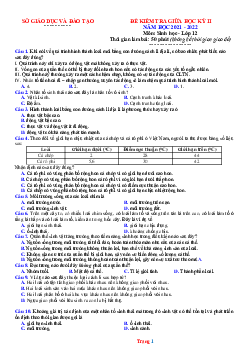 Đề kiểm tra giữa học kì II (có đáp án) môn sinh học