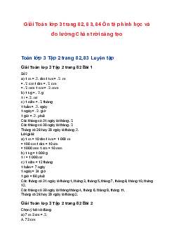 Giải Toán lớp 3 trang 82, 83, 84 Ôn tập hình học và đo lường Chân trời sáng tạo