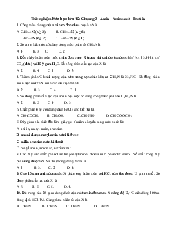Trắc nghiệm Hóa học lớp 12: Chương 3 - Amin - Amino axit - Protein