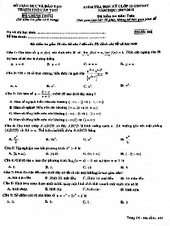 Đề thi học kỳ 1 Toán 12 THPT năm học 2017 – 2018 sở GD và ĐT Cần Thơ