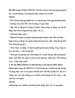 Giải SGK Giáo dục công dân 8 bài 5: Bảo vệ môi trường và tài nguyên thiên nhiên | Kết nối tri thức