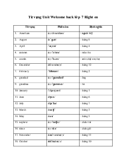 Từ vựng Unit Welcome back lớp 7 Right on