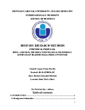 Assessing the impact of financial technology (fintech) on traditional banking in Vietnam | Bài tiểu luận học phần Business research methods | Trường Đại học Quốc tế, Đại học Quốc gia Thành phố Hồ Chí Minh