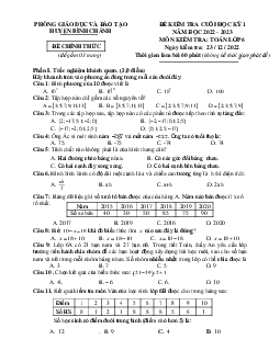 Đề cuối học kỳ 1 Toán 6 năm 2022 – 2023 phòng GD&ĐT Bình Chánh – TP HCM