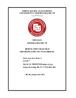 Tiểu luận: Chiến lược thâm nhập thị trường quốc tế của Starbucks | FTU