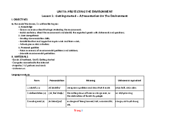 Giáo án Tiếng Anh 10 global unit 9 Protecting the environment