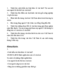 Đề cương ôn tập cơ sở văn hóa Việt Nam