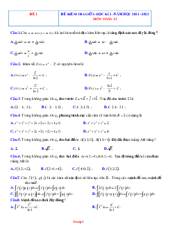 Bộ Đề Kiểm Tra Giữa Học Kỳ 2 Môn Toán 12 Năm 2022 Có Đáp Án
