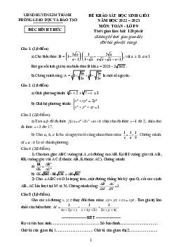 Đề khảo sát HSG Toán 9 năm 2022 – 2023 phòng GD&ĐT Kim Thành – Hải Dương