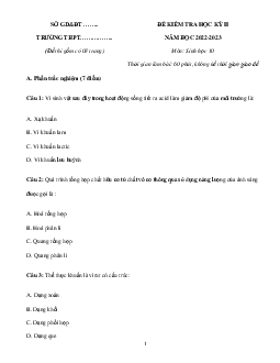 Đề thi học kì 2 môn Sinh học 10 Chân trời sáng tạo năm 2023