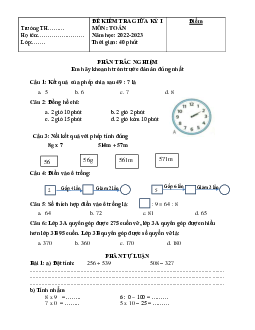 Đề thi giữa học kì 1 môn Toán 3 năm 2023 - 2024 (Đề 3) | Kết nối tri thức