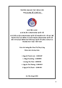 Tiểu luận kinh doanh quốc tế nghiên cứu về chủ đề phân tích tác động của hội nhập kinh doanh quốc tế đối với hoạt động thương mại quốc tế (Đài Loan) của ngành may mặc Việt Nam | Trường Đại Học Thủ Đô Hà Nội