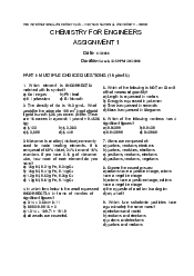 Assignment 1 - Chemistry for engineers | Trường Đại học Quốc tế, Đại học Quốc gia Thành phố HCM