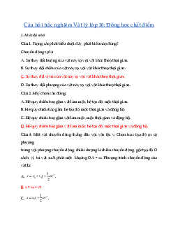 Câu hỏi trắc nghiệm Vật lý lớp 10 : Động học chất điểm