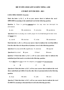 Đề thi vào lớp 10 môn tiếng Anh sở GD&ĐT Hà Nội năm 2020 số 5