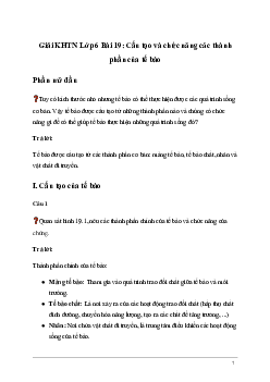 Giải KHTN Lớp 6 Bài 19: Cấu tạo và chức năng các thành phần của tế bào | Kết nối tri thức