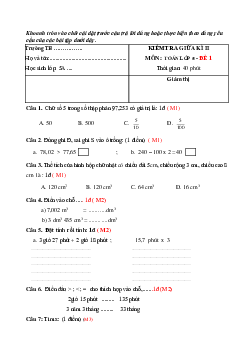 Bộ đề thi giữa học kì 2 môn Toán lớp 5 năm học 2018 - 2019