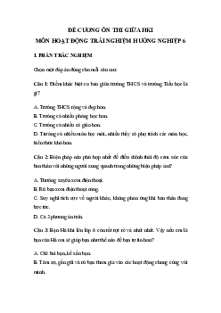 Đề cương ôn tập giữa học kì 1 môn Hoạt động trải nghiệm hướng nghiệp 6 sách Kết nối tri thức với cuộc sống