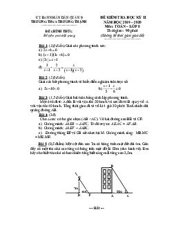 Đề kiểm tra học kỳ 2 Toán 8 năm 2019 – 2020 trường THCS Trường Thạnh – TP HCM