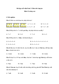 Phiếu bài tập cuối tuần Toán 3 Chân trời - Tuần 12 (nâng cao)