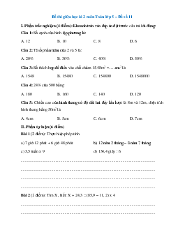 Đề thi giữa học kì 2 lớp 5 môn Toán - Đề 11