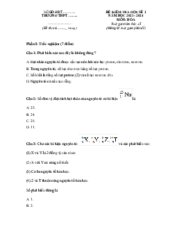 Đề thi học kì 1 môn Hóa học 10 năm 2023 - 2024 sách Cánh diều đề 1