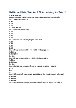 Phiếu bài tập cuối tuần Toán lớp 2 | Chân trời sáng tạo - Tuần 2