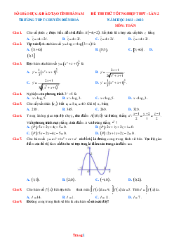 Đề thi thử tốt nghiệp môn Toán 2023 THPT Chuyên Biên Hòa lần 2 (giải chi tiết)