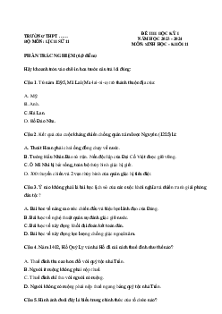 Đề thi học kì 1 môn Lịch sử 11 năm 2023 - 2024 sách Chân trời sáng tạo