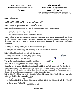 Đề tham khảo cuối kỳ 1 Toán 9 năm 2022 – 2023 trường THCS Cửu Long – TP HCM