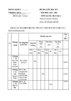 Đề thi giữa học kì 1 môn Lịch sử - Địa lí 6 năm 2023 - 2024 sách Chân trời sáng tạo | Đề 8
