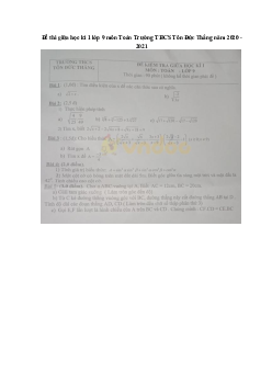 Đề thi giữa học kì 1 lớp 9 môn Toán Trường THCS Tôn Đức Thắng năm 2020 - 2021