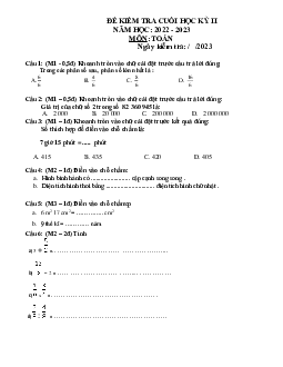 Đề thi học kì 2 môn Toán lớp 4 năm 2022 - 2023 theo Thông tư 22 | đề 2