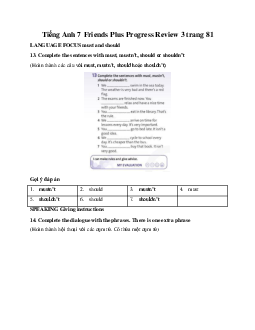 Tiếng Anh 7 Friends Plus Progress Review 3 trang 81