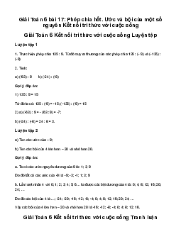 Giải Toán 6 Bài 17: Phép chia hết. Ước và bội của một số nguyên | Kết nối tri thức