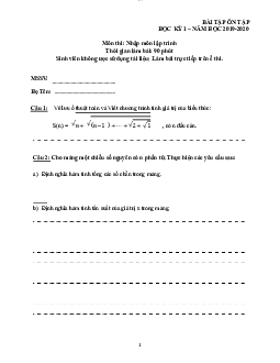 Bài tập ôn tập hk1 năm 2019 - Nhập môn lập trình | Trường Đại học CNTT Thành Phố Hồ Chí Minh