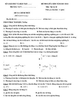 Đề thi giữa học kì 2 môn Vật lý lớp 10 năm 2023 - 2024 (Sách mới) | Kết Nối Tri Thức đề 2