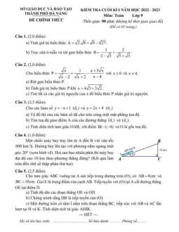 Đề kiểm tra cuối kì 1 Toán 9 năm 2022 – 2023 sở GD&ĐT Đà Nẵng