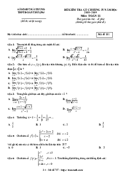 Đề kiểm tra ĐS&GT 11 chương 4 năm 2018 – 2019 trường Đoàn Thượng – Hải Dương
